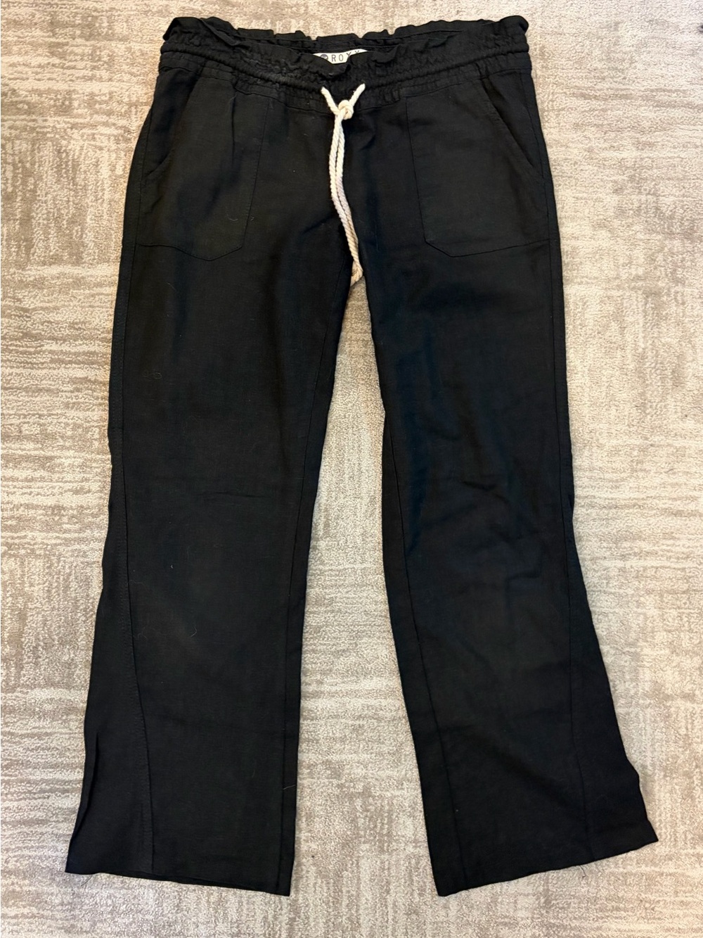 Like New Roxy Linen Black Wide Leg Drawstring Pants